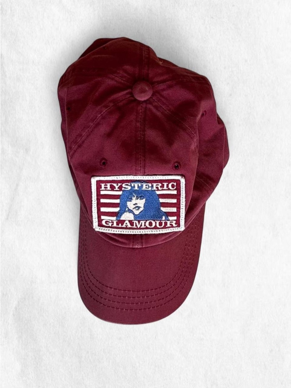 Hysteric Glamour burgundy baseball cap with embroidered patch